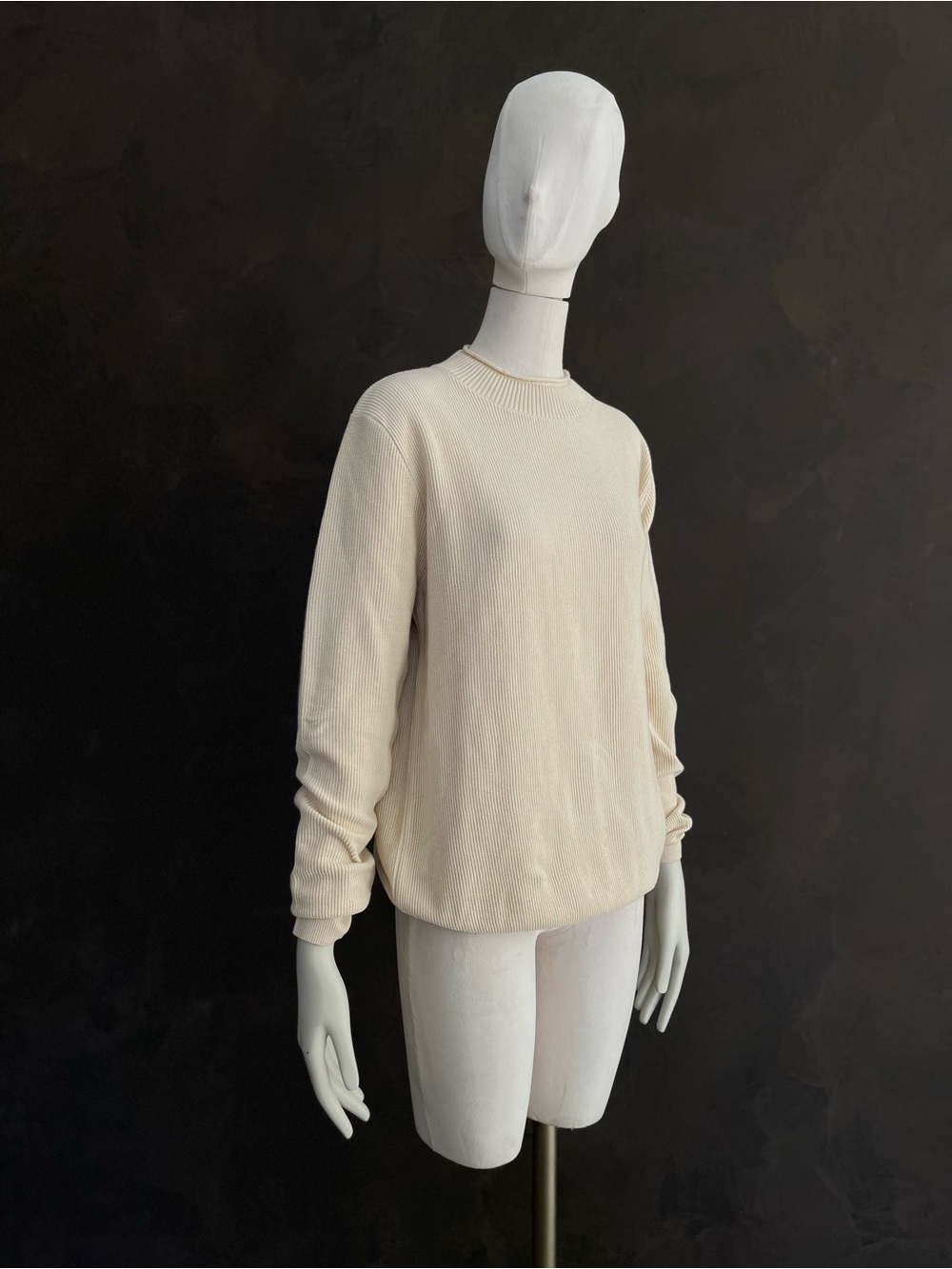 Sunspel Ribbed Cotton Crewneck Jumper Sweater Ecru Cream Made Portugal Size M